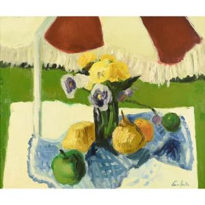 Arthur Van Hecke (1924–2003) - Fruit On A Table Under A Parasol