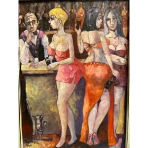 Bar Scene, Signed Illegible.