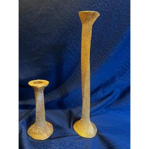 Stephane Galerneau Pair Of Golden Candlesticks 