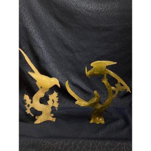 Birds 2 In Jade H. 22 X 24cm And H.26x15cm