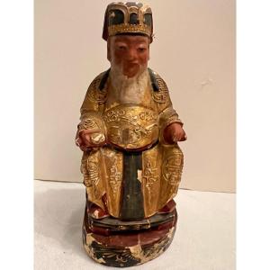 Chinese Wooden Sculpture Seated Man.