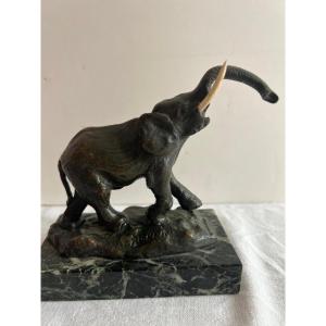 Bronze Elephant Statue Signed Illegible.