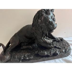 Bronze Lion Sculpture, Signed Fratin Christophee