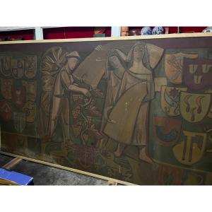 German School Oil Painting On Wood Monogram. 