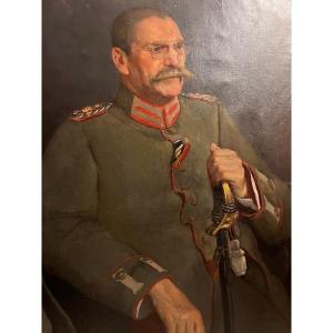 Illegible Signed Portrait Painting German General, World War I 