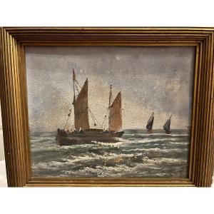 Marine Oil Painting On Cardboard. 