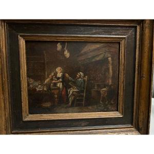 Interior Scene Painting, Oil On Panel. 