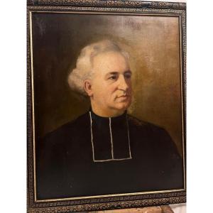 Painting Portrait Of Priest, Oil On Canvas.