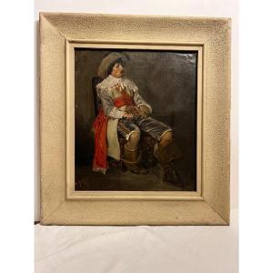 Painting Soldier With Sword, Signed, Franz Amling 1853-1894. Oil On Canvas.