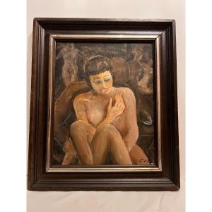 Erotic Painting, Signed Monogram, Small Restoration, Oil On Canvas.