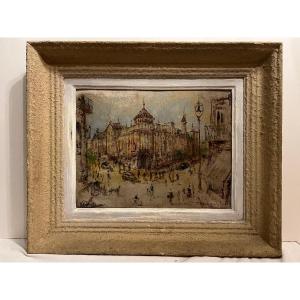 Painting Rue De Paris, Signed Kaminagai Tadashi. 1899-1982, Mounted On Cardboard To Be Restored.