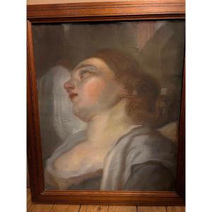 Old Pastel Portrait Painting On Cardboard.