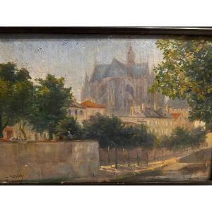 Signed Painting, L. Nassoy 1911, Cathedral, Oil On Cardboard.