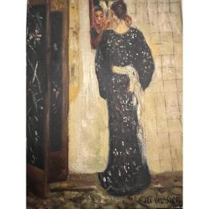 Painting Elegant Woman Signed, Jan Van Steel.