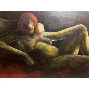 Signed Painting, Merkel, Seated Nude Woman.