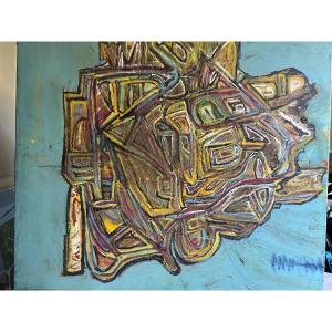 Modern Signed Illegible Oil On Canvas Painting.