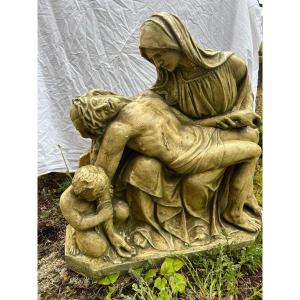 Sculpture Of Christ, The Virgin And Child. Gibs Plaster, 19th Century. Minor Injury To Toes.