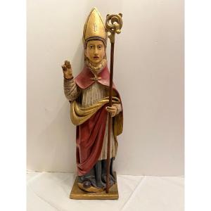 Saint Nicholas Sculpture, Oak 18th Century, Some Lairs, Broken Fingers.