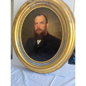 Illegible Signed Painting Portrait Of A Man Dated 1864, Minor Wear, Oil On Canvas, See Photos.
