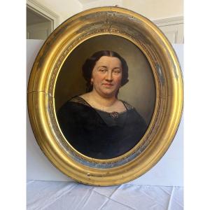 Illegible Signed Painting Portrait Of A Woman Dated 1864.