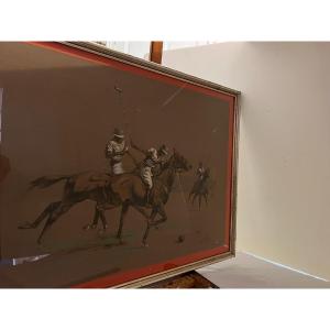 Polo Player Painting, Signed Eugene Pechaubes.