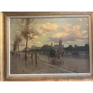 Painting Signed R. Martini. Lively Street Stagecoach. 