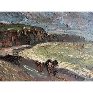 Seaside Painting, Signed Illegible 