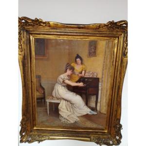 Painting Signed Clovis Didier 1994, Dictation Of A Letter. 