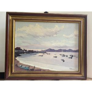 Painting Boat At Quay, Signed Patrice.