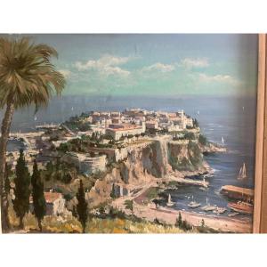 Painting, Monaco, Bay Of Monte Carlo, Signed L. Boyer.