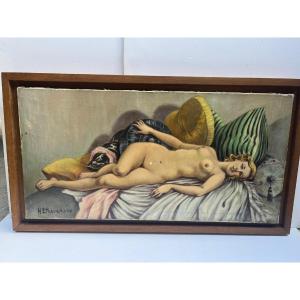 Female Nude Painting, Signed H. Ethevenaux, Oil On Canvas. 