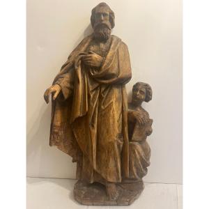Antique Religious Sculpture In Wood Carving 