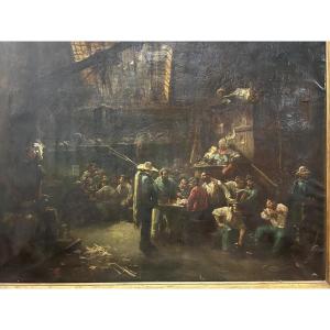 North African Tavern Painting Signed Hippolyte Lazerges 1817-1887