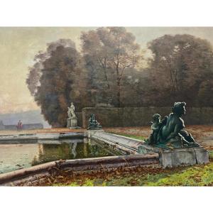 Versailles Garden Painting Signed Paul Louis Bouchard, 1853-1937, Oil On Canvas, 20th Century. 