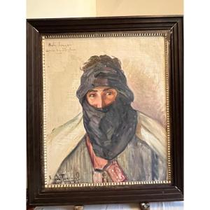 Painting Portrait Of An Oriental Man, Signed Tourniol Renée, Salah 1933.