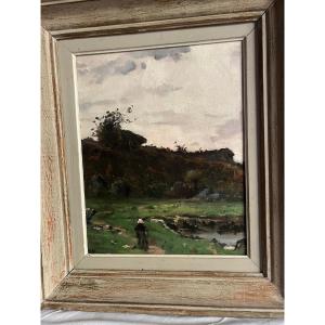 Breton Painting In The Countryside, Signed On The Back, Illegible 