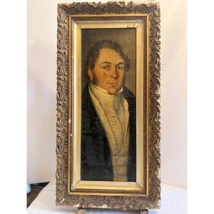 Painting Portrait Of A Man, Oil On Marouflaged Panel. 