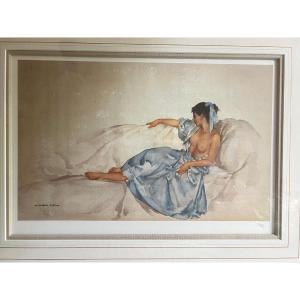 Painting, Beautiful Lithograph Signed Illegible, Very Beautiful Frame, Enhancing The Painting.