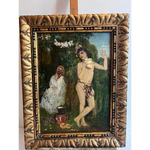 Painting The Enchanting Little Musician With Young Girl Signed Illegible, Lower Right 
