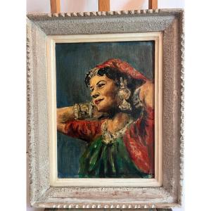 Gypsy Painting, Oil On Canvas Signed Illegible. 