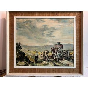 Painting Of An Ox Cart In Difficulty, Comic Book Monogram.