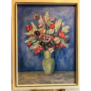 Alsatian School Painting By Albert Thomas. Vase Of Flowers. 