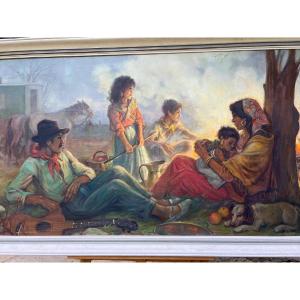 Painting Of Traveling People's Camps Signed Paul Remy 1897 - 1981.