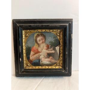 Painting Virgin And Child 17th Century Frame Period. 