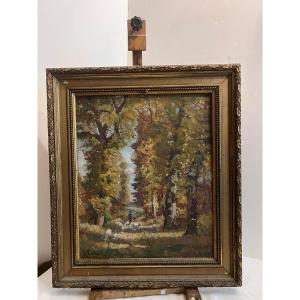 Painting Shepherd And His Flock Signed Illegibly. 