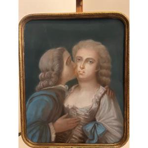 Pastel Painting Circa 1800 Without Glass, Original Gold Leaf Frame.