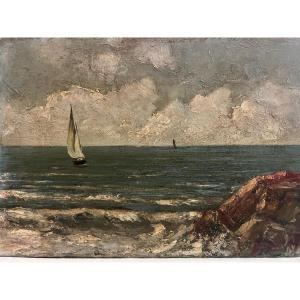 Marine Painting Oil On Cardboard