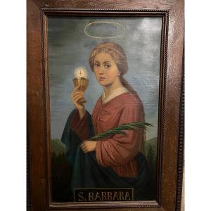 Painting Saint Barbara Signed Peter Baumgras, 1827-1904, United States.