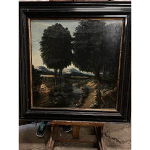 Animated Landscape Painting, Reverse Forest Landscape, Oil On Wood. 