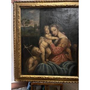 Painting Madonna With Child 17th Century Period Frame. 